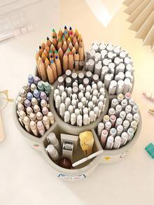 360 Degree Rotating 4-Tier Desk Organizer Rack, Heavy Duty PP Plastic Storage Box, Space Saving Thickened Desktop Organizer Box, Suitable For Office, School, Home, Portable Organizer Box For Pens, Pencils, Makeup Brushes, Fit For Small Spaces - Multicolor - View 5