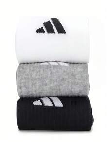 Adidas 3雙加厚中筒襪，附足踝支撐與足弓壓力，推薦 [XS] 腳長：21-22cm [S] 腳長：21-23.5cm [M] 腳長：24-26cm [L] 腳長：26.5-28.5cm - 黑白灰 - 查看 1