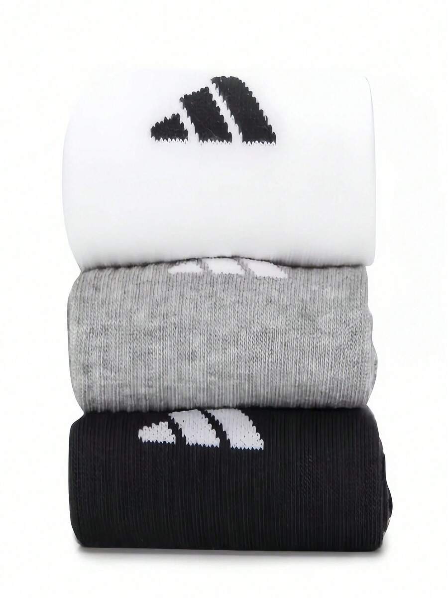 Adidas 3雙加厚中筒襪，附足踝支撐與足弓壓力，推薦 [XS] 腳長：21-22cm [S] 腳長：21-23.5cm [M] 腳長：24-26cm [L] 腳長：26.5-28.5cm - 黑白灰 - 查看 1