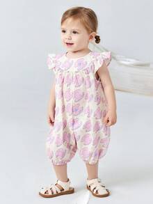 mini bala Bộ áo liền quần cho bé bằng cotton, mềm mại, thoáng khí, tay phồng nghệ thuật, thích hợp mặc ngoài trời để bé bò, năm 2026. - trắng đỏ - Xem 2