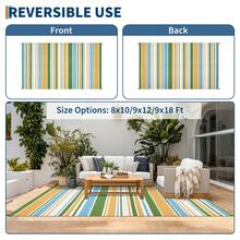 Striped Outdoor Area Rug, Waterproof Outdoor Rug,Reversible Outdoor Rugs, Patio Plastic UV Resistant Garden Rug, Plastic Straw Rug With Portable Bag For Front Door, Kitchen, Entryway, Patio, Porch - Amarillo/azul/verde/blanco-9*12 pies (274*366 cm) - Ver 8
