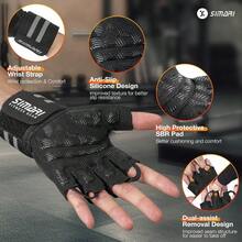 Workout Gym Gloves Men Women, Weight Lifting Gloves With Wrist Wrap Support, SBR Pad Grip Full Exercise, Fitness, Dumbbells, Barbell, Climbing, Fingerless - Black + Large - View 7