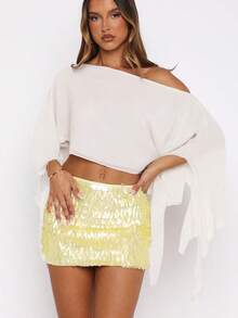 Women Chiffon Poncho Tops Fashion Solid Color Off One Shoulder Loose Fit Summer Cover Up Shawl Blouse - 飯白色 - 查看 3
