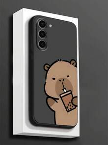 1 pieza Funda de teléfono negra antideslizante y antiimpactos con diseño lindo y juguetón de perezoso de té con leche, compatible con iPhone, Honor, Redmi, Galaxy y 12T/13T/14T - 1 unidad - Ver 7