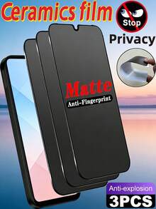 3pcs Matte Anti Peeping Ceramic Film Anti Glare And Anti Fingerprint Phone Screen Protector Compatible With IPhone 17 16 Pro Max/Compatible With Samsung Galaxy S26 A57/Compatible With Xiaomi 15T Poco X6 X7 X5/Compatible With Redmi 14C 13C Note 13 14 4G 5G Pro Office/Subway Privacy Protection Full Coverage Explosion-Proof, Scratch Resistant, Anti Spy Protective Film - Black - View 130