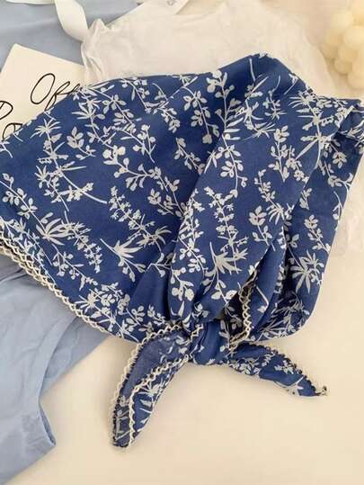 Khăn vuông nhỏ màu xanh hải quân 60cm, khăn voan thanh lịch dành cho nữ mùa xuân/thu mới, khăn quàng cổ trang trí đa năng, khăn choàng nhẹ thời trang.