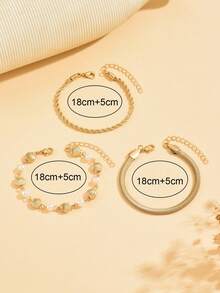 3 Stücke/Set minimalistischer eleganter Goldarmband, modischer Muschel- & Kunstperlen-Mehrschicht-Armband, geeignet für den täglichen Gebrauch, Fotoshootings, Reisen, Dates, Restaurantbesuche - Verschiedenfarbig - Übersicht 4