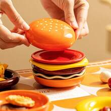 Bộ 6 đĩa nhựa hình hamburger, đa năng dùng đựng gia vị, đồ nướng, lẩu, nước chấm, đồ ăn nhẹ, đĩa nhà bếp dễ thương đựng salad, tráng miệng, đồ ăn vặt có ngăn đựng nước chấm. - Nhiều màu - Xem 12