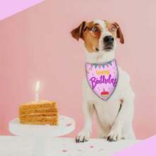 Pañuelo de feliz cumpleaños para perro, lavable, pañuelo triangular, ajustable, estampado de doble cara, rosa, globos de pastel (grande) - Pastel rosa Globo Estrellas - Ver 8