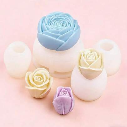 1 khuôn silicon làm nến thơm hình hoa tulip và hoa hồng, khuôn silicon tự làm đồ trang trí nhà cửa hình nụ hoa.