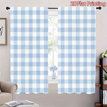 2 件装白蓝格子窗帘，经典格子图案，现代时尚，透光，2D 平面印花，适用于客厅和卧室。 - 彩色 - 查看 7