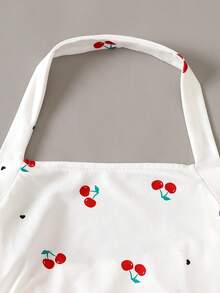 Girls' Sweet Cherry Print Spaghetti Strap Dress, With Ruched Waist And Flared Hem, Suitable For Vacation And Everyday Wear - White - View 5