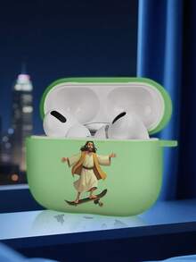 Jesus Skateboarding Cartoon Fun Pattern, Night Fluorescent Split Case, Matte Finish, Earphone Case Compatible With Apple Airpods4/3/1/2/Pro/Pro 2/Pro 3 Quality Goods, Unique Design. Fun, Cartoon-Style, Creative - View 3