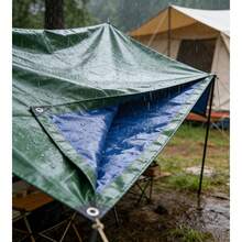 1 Piece Of Two-Color PE Tarpaulin, Available In Multiple Sizes. It Features Eyelets For Flexible Shaping, Is Foldable To Save Space, And Is Made Of Rainproof And Sunshade Material. Ideal For Outdoor Camping, It Can Also Be Used To Cover Items At Home. - Dark Green - View 2