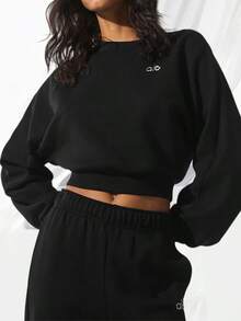 Cropped Accolade Crewneck - Black - View 1