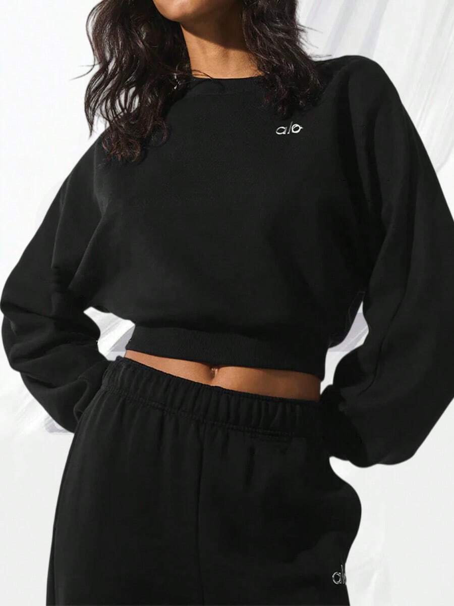 Cropped Accolade Crewneck - Black - View 1