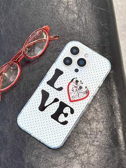 1 pieza, Perro siguiendo el punto de onda blanco y negro LOVE, apto para iPhone17, iPhone17 Pro Max/iPhone16 Pro Max/iPhone15 Pro/iPhone14, iPhone13/12/11 como regalo de San Valentín/cumpleaños/Día de la Madre/Pascua para la familia/amigos/hermana/novia.