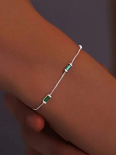 1pc S925 Sterling Silver Elegant Minimalist Geometric Square Bracelet For Women, Luxury Delicate Ins Style Design, Fashionable High-End Accessory For Commuting