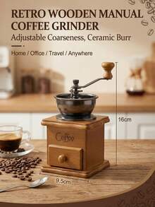 1-Pack Solid Wood Retro Hand-Cranked Coffee Bean Grinder With Adjustable Ceramic Core, Portable Retro Coffee Grinder For Home Use, Travel, And Camping. - Wood Color - View 8