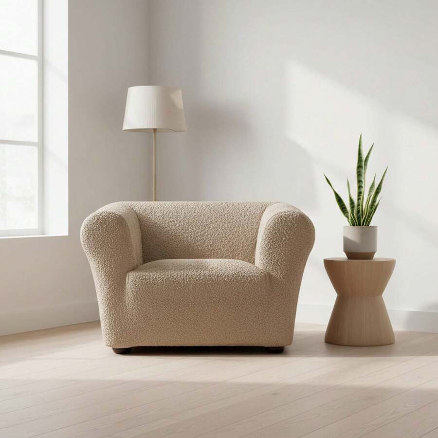 Kiva 1 Seater Bi-Elastic Sofa Cover, Super Stretch Fabric, Various Colors Available - Breathable And Adjustable Sofa Cover With Support Foams And Elastic Bands - 米色 Rk - 查看 1