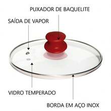 Kit 2 Tampas 32 e 40cm de Vidro Resistente Panelas e Frigideiras com Puxador de Plástico ou Madeira - Vermelho - Visão 3