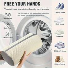 2 túi giặt tái sử dụng với hệ thống làm sạch bằng sợi microfiber | Thiết kế lồng giặt có khóa kéo, phù hợp cho giày thể thao, giày tennis và máy giặt/máy sấy - Tương thích với máy giặt và máy sấy cửa trước/cửa trên, chất liệu không dệt. - túi lau giày - Xem 2
