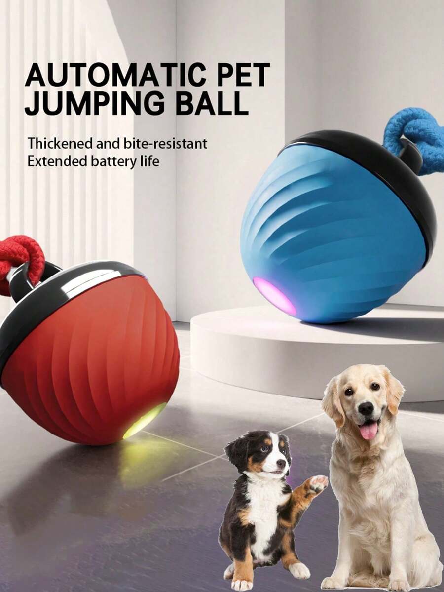 1 pieza Pelota de juguete interactiva inteligente para perros, pelota de ejercicio resistente a masticar, recargable por USB, con cuerda de cola móvil y que brilla, juguete de rodamiento para mascotas para interiores, adecuado para perros y mascotas pequeños/medianos, para aliviar el aburrimiento y estimular el interés por masticar