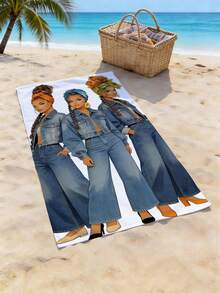 1pc African American Woman Printed Ultra-Soft Fiber Beach Towel, Available In Multiple Sizes Beach Blanket, Lightweight, Suitable For Swimming, Camping, Sports, Beach Or Gym - Cowboy-style African American Girl - View 8