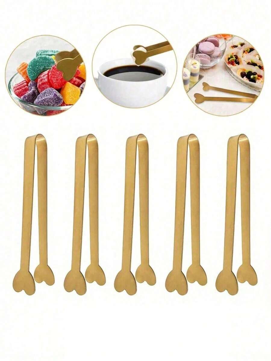 1/4/6个金色不锈钢心形和方形圣诞糖果夹,派对用品,适合家庭聚会、生日、婚礼和圣诞节等场合。 - 彩色 - 查看 1