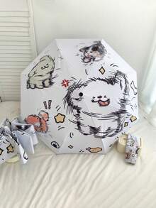 1把自动折叠小狗伞，可爱两用雨伞/晴伞，学生防紫外线遮阳伞 - 如圖 - 查看 7