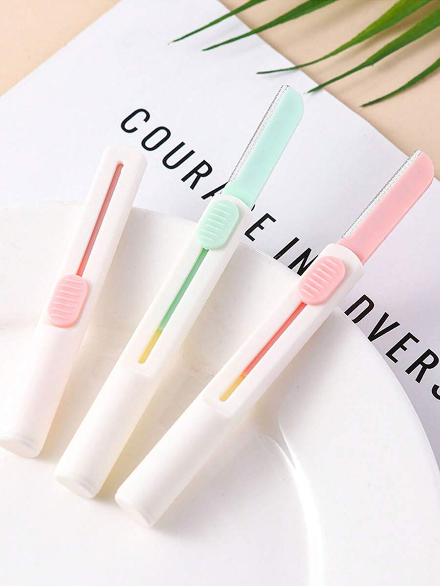 2件套圆柱形伸缩修眉套装 不锈钢微距修眉刮刀 美容工具 安全型伸缩修眉刀 - 圓柱形 - 查看 1