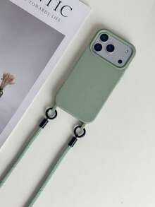 Matcha Green Braided Lanyard Phone Case, Shockproof Silicone Crossbody Protective Cover With Detachable Strap - Green - View 1