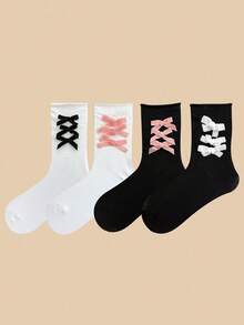 1/4 双甜美百搭洛丽塔单层荷叶边蝴蝶结袜口中筒袜，春夏款 - 彩色 - 查看 14