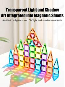 1 Set de Juguetes de Bloques de Construcción Magnéticos Mini, Juguetes Magnéticos 3D Portátiles con Caja de Almacenamiento, Diseño de Iluminación Transparente, Juguetes Educativos STEM Montessori, Regalo Interactivo Padres-Hijos - Multicolor - Ver 4