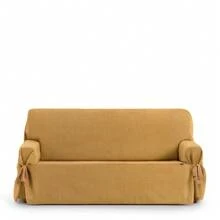 Kiva Housse universelle pour canapé 2 places, monobloc avec fermeture à nouer, disponible en plusieurs coloris - Housse de canapé avec 4 points de fixation robustes - Moutarde mi-saison - Voir 3
