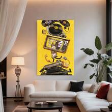 Con marco 1 póster vertical retro de gato y gadgets tecnológicos - Arte adhesivo vintage moderno Art Deco para colgar en pared, adecuado para dormitorio, residencia estudiantil - Decoración de invierno/primavera, regalo para amantes del estilo retro - Enmarcado - Ver 2