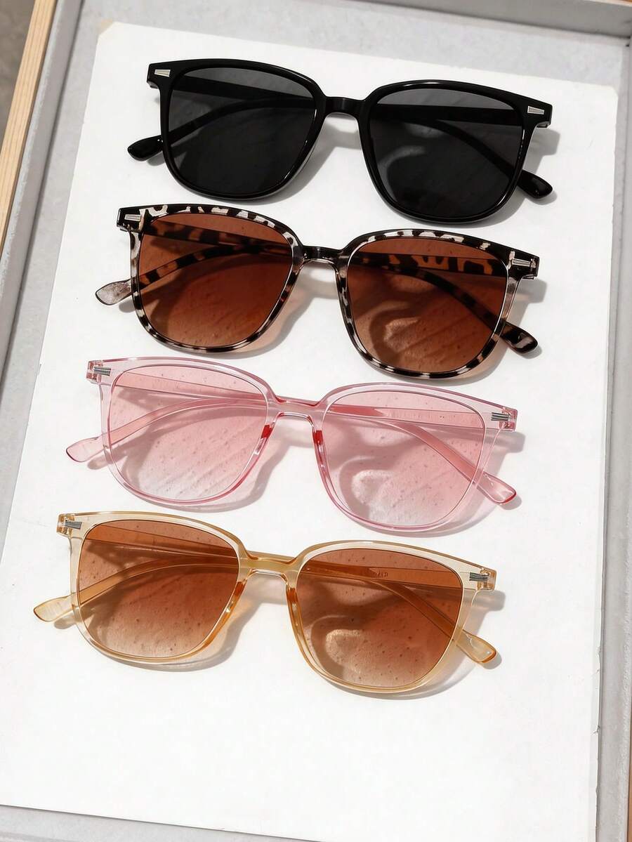 4pcs Square Plastic Full Frame Fashion Girl Style Best Friend Style Chic Glasses, Suitable For Vacation, Street Photography, Music Festivals, Parties, Fits All Face Shapes - Multicolor - View 1