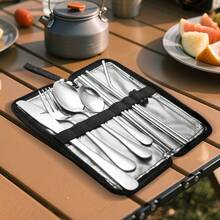 10 piezas Juego de cubiertos de viaje portátil dorado, utensilios reutilizables de acero inoxidable con caja de almacenamiento, que incluye cubiertos, pajitas y cepillo de limpieza, cubiertos para camping, oficina, escuela, almuerzo y viaje - - - Ver 6