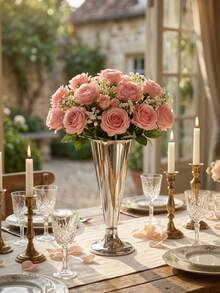 Elegante jarrón de metal plateado, decoración central de mesa de boda, cena a la luz de las velas y decoración del hogar, mejor regalo para amigas, regalo de invierno - De moda - Ver 9