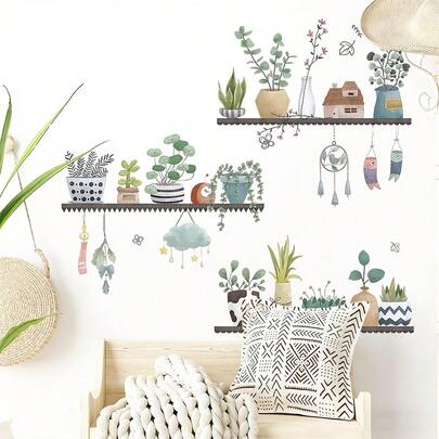 1 tấm tranh dán tường khổ lớn có thể tháo rời với họa tiết dây leo và xương rồng, tranh dán tường nghệ thuật cây giả đầy màu sắc sống động, trang trí thực vật phong cách Bohemian cho việc trang trí lại phòng, tự làm đồ trang trí nhà mùa xuân/hè, tranh dán tường lấy cảm hứng từ thiên nhiên, giấy dán tường tự dính PVC.