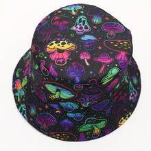 Reversible Bucket Hat, Unisex Vibrant Mushroom Print & Solid Black Basin Hat, Hip Hop Y2K Style Two-Sided Wearable Fisherman's Hat - Polychrome - View 6