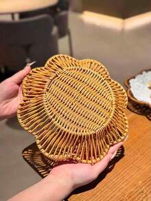 1 chiếc khay mây đan, dùng để bày đồ ăn nhẹ, tráng miệng, trà, trái cây, bánh ngọt, dùng trong phòng khách, đựng bánh mì, trái cây, đĩa đựng trái cây khô. - Xem 6