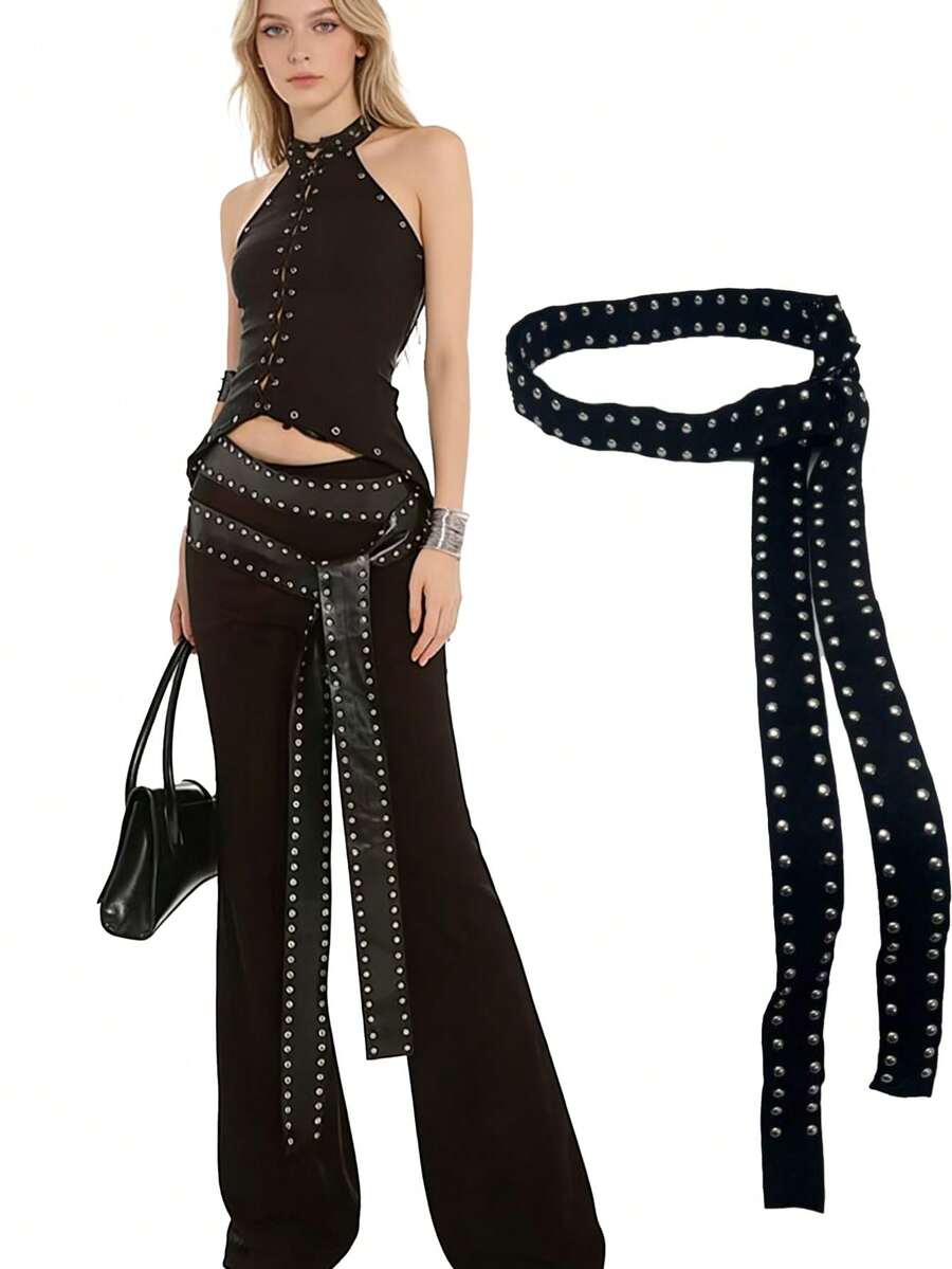 Thắt lưng kiểu punk dài 2,9m, dây buộc eo không khóa, cực dài. - màu đen - Xem 1