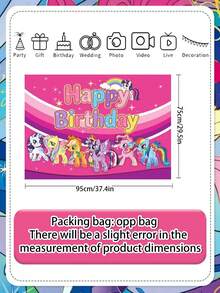 My Little Pony Birthday Background Cloth For Outdoor Party Decoration, Photo Backdrop, Wall Decoration For Birthday, 75*95CM Hanging Cloth, Photo Background Banner, Party Atmosphere Decoration Photo, Decorative Props, Outdoor Camping Photo - Multicolor - View 3