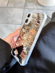 【促销商品】1个可爱小熊和咖啡图案镜面手机壳，送给超级妈妈、自己或爱人的礼物，适用于7P XR 11 12 13 14 15 16 Pro Max 17 Pro Max 17PRO Air 17 S22 S23 S24 S25 Ultra A13 A14 A15 A16 A53 A54 A55等。 - 彩色 - 查看 6