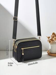 Fashionable Embossed Bag With Tassel, Multi-Layer Crossbody Shoulder Bag For Women - Black - View 3