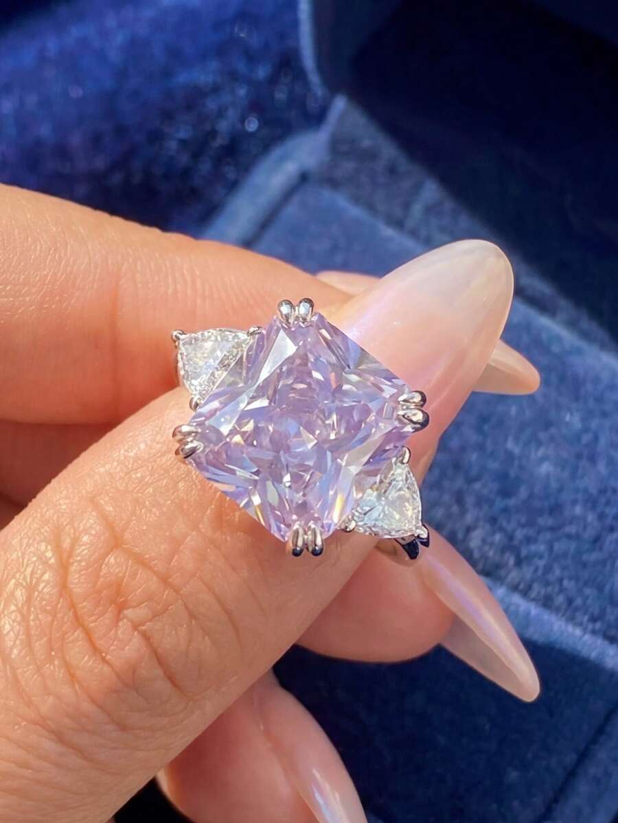 1 pieza Anillo de plata de ley 925 con 5 quilates de circonita cúbica cuadrada y colorida, anillo de lujo para mujer, joyería exquisita, regalo para ella