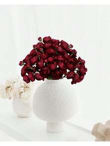 72 Pcs Ranunculus Artificial Flower, Faux Silk Mini Ranunculus Flowers For DIY Bouquet, Bulk Fake Wedding Filler Flowers For Centerpieces Arrangements Bridal Shower Decorations - Burgundy - View 2