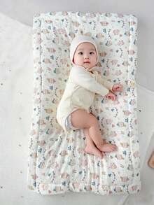 1pc Baby Crepe Cotton Mattress Pad, Soft & Breathable, Washable, Nursery Bed Cushion, Children Cotton Quilt, Reversible, All Season - Multicolor - View 7