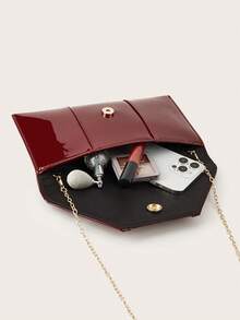 Luxury Evening Clutch, Elegant And Exquisite Lacquered Leather Flap Square Bag, Ideal Choice For Ladies, Party Girls, Suitable For Parties, Weddings, Balls, Galas, Best Gift For Mom, Teacher, Friends, Bridesmaids - Burgundy - View 7